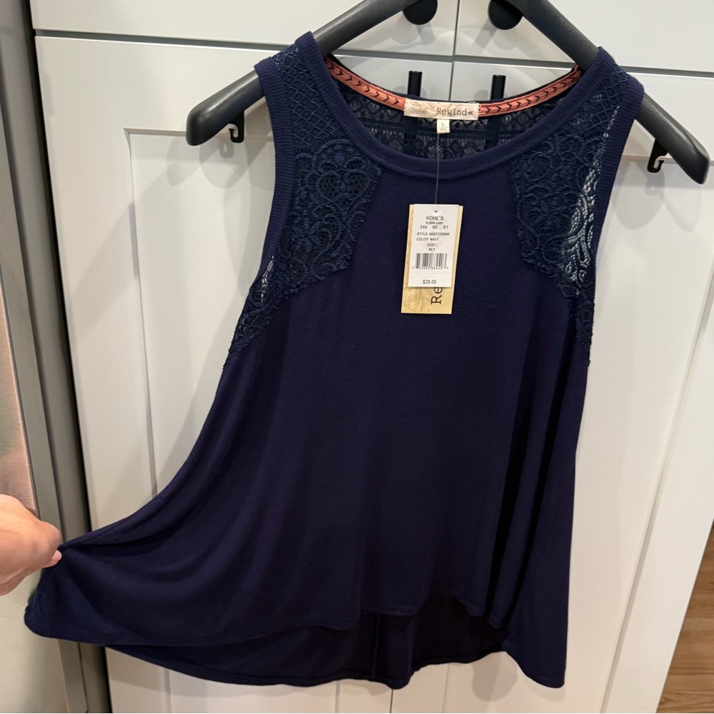 NWT Rewind Navy Lace Detail Top, Large